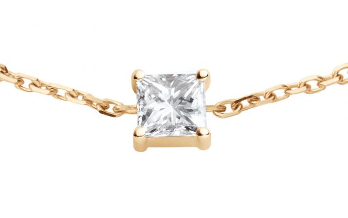 Chain bracelet with 0.11ct princess cut diamond in rose gold prong setting - Redline - 0++