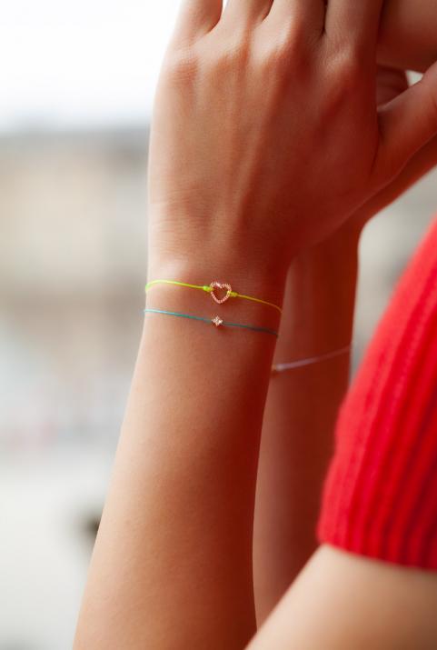 String bracelet with diamond-paved heart in rose gold - Redline - 0++