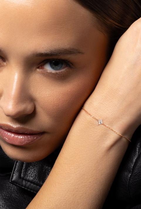 Rose gold chain bracelet with 4 diamonds on a star - Redline - 0++