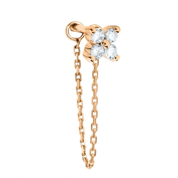 Rose gold chain earrings with 4 diamonds on a star - Redline - 0++