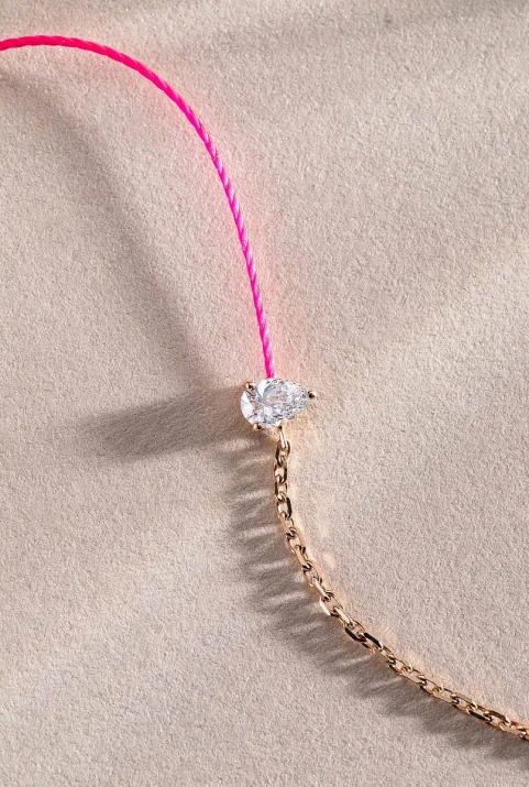 String and chain bracelet with 0.1ct pear shaped diamond in rose gold prong setting - Redline - 0++
