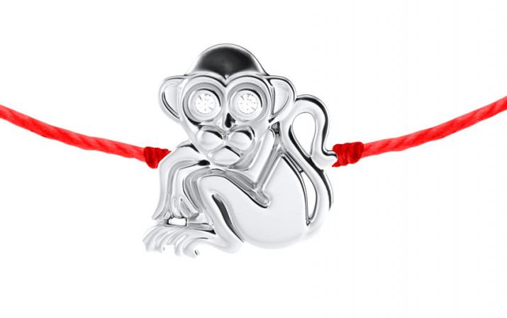 String bracelet with 2 diamonds on a monkey in white gold - Redline - 0++