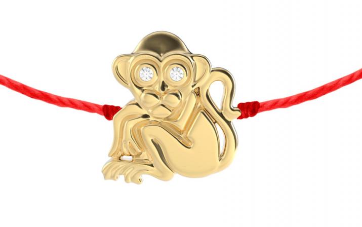 String bracelet with 2 diamonds on a monkey in yellow gold - Redline - 0++