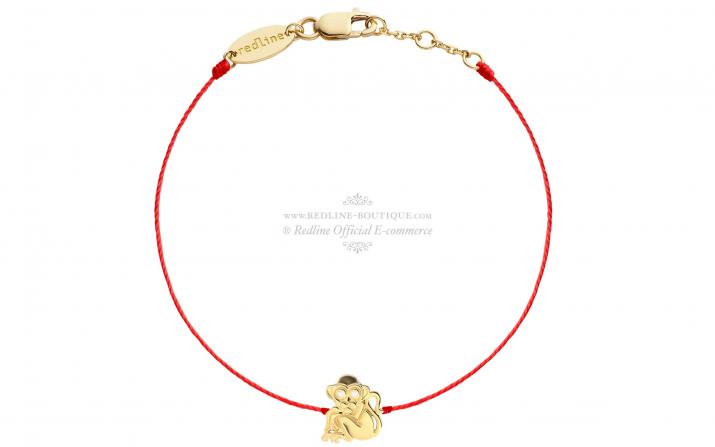 String bracelet with 2 diamonds on a monkey in yellow gold - Redline - 0++
