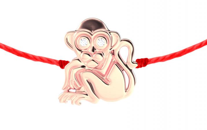 String bracelet with 2 diamonds on a monkey in rose gold - Redline - 0++