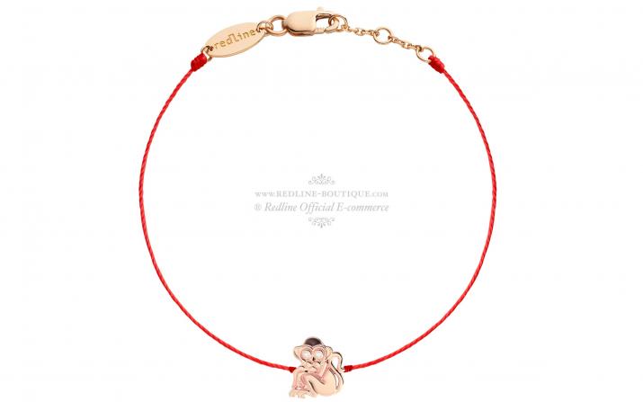 String bracelet with 2 diamonds on a monkey in rose gold - Redline - 0++
