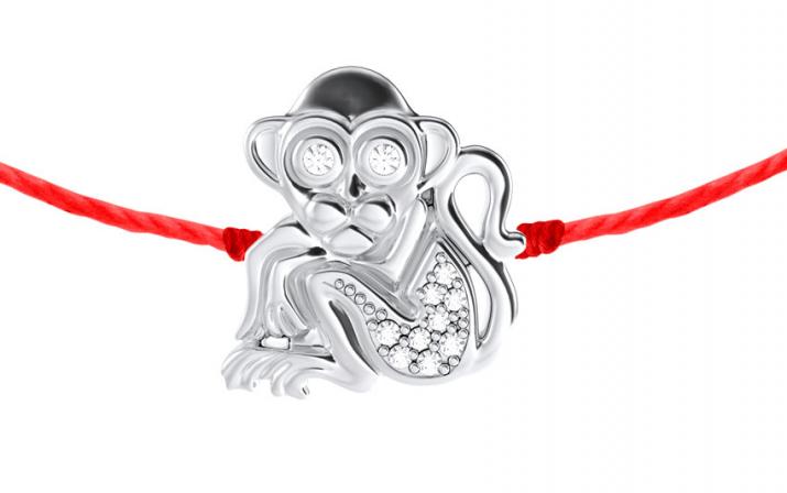 String bracelet with diamond-paved monkey in white gold - Redline - 0++
