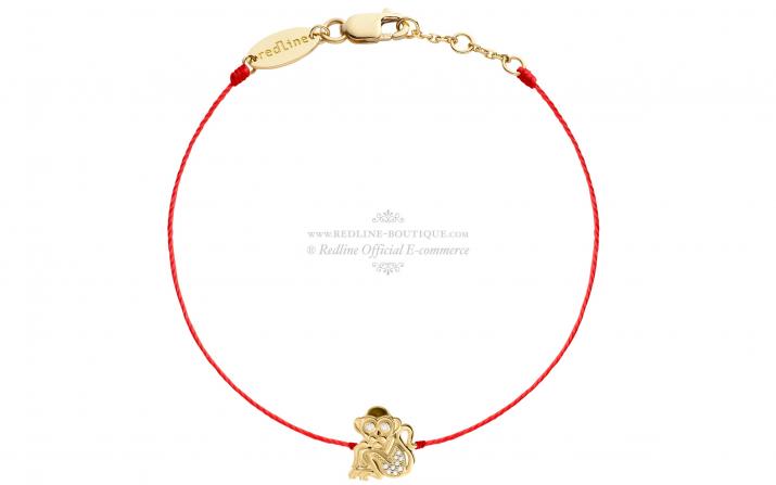 String bracelet with diamond-paved monkey in yellow gold - Redline - 0++