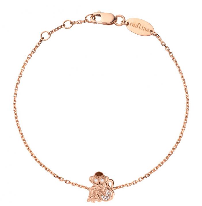 Rose gold chain bracelet with diamond-paved monkey - Redline