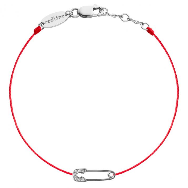 String bracelet with diamond-paved safety pin in white gold - Redline - 0++