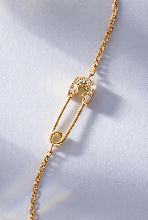 Rose gold chain bracelet with diamond-paved safety pin - Redline - 0++