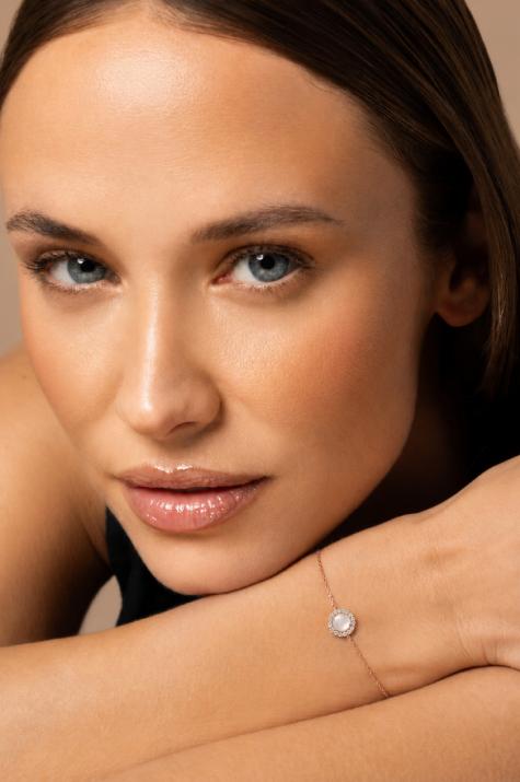 Mother-of-pearl and diamonds chain bracelet in rose gold prong setting - Redline - 0++