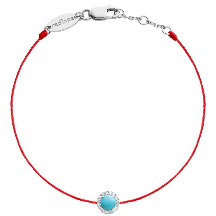 Turquoise and diamonds string bracelet in white gold prong setting - Redline - 0++