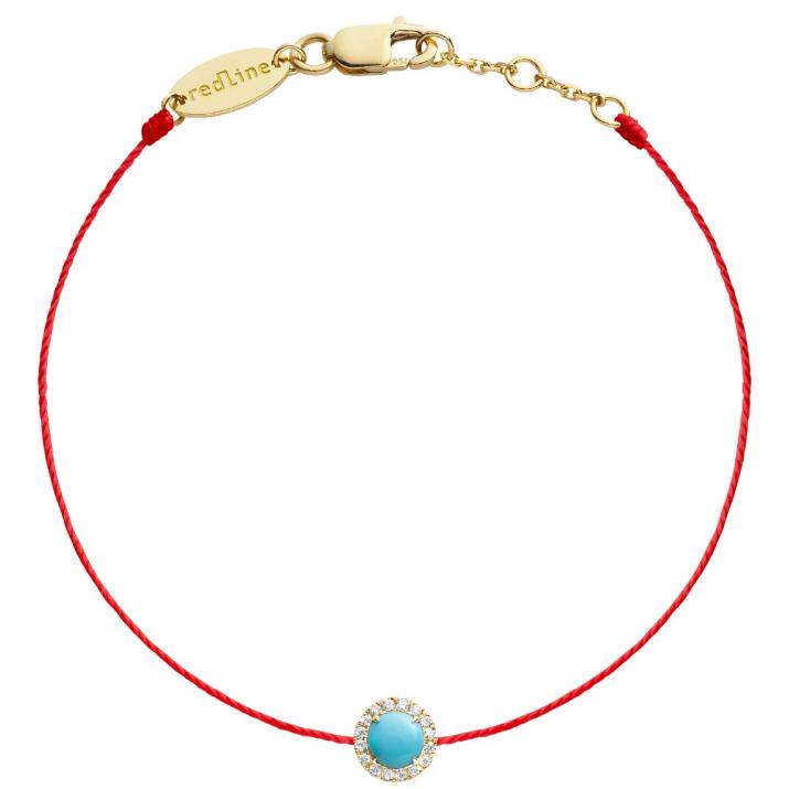 Turquoise and diamonds string bracelet in yellow gold prong setting - Redline - 0++