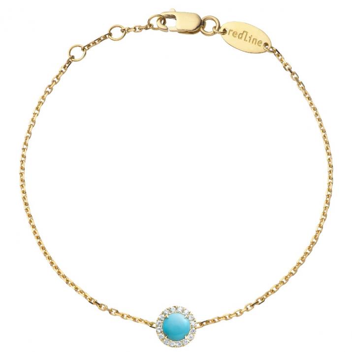 Turquoise and diamonds chain bracelet in yellow gold prong setting - Redline
