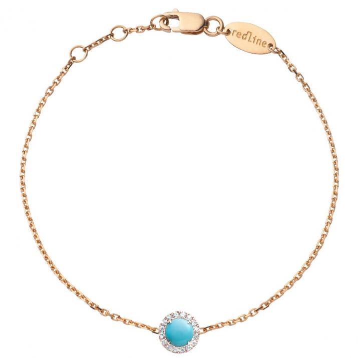 Turquoise and diamonds chain bracelet in rose gold prong setting - Redline