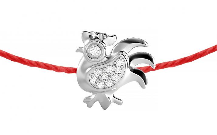 String bracelet with diamond-paved rooster in white gold - Redline - 0++