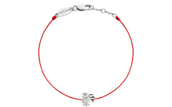 String bracelet with diamond-paved rooster in white gold - Redline - 0++
