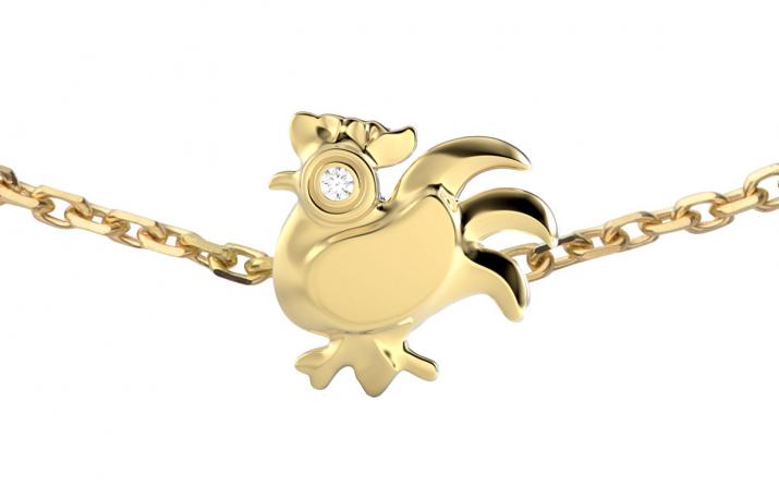 Yellow gold chain bracelet with diamond on a rooster - Redline - 0++