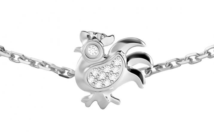 White gold chain bracelet with diamond-paved rooster - Redline - 0++