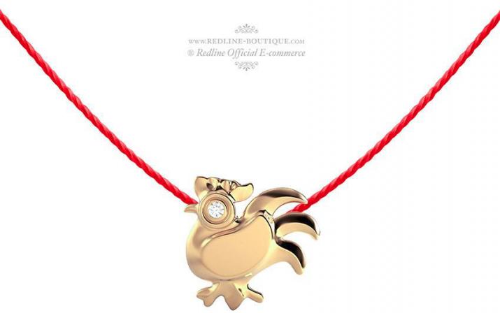 String necklace with diamond on a rooster in yellow gold - Redline - 0++
