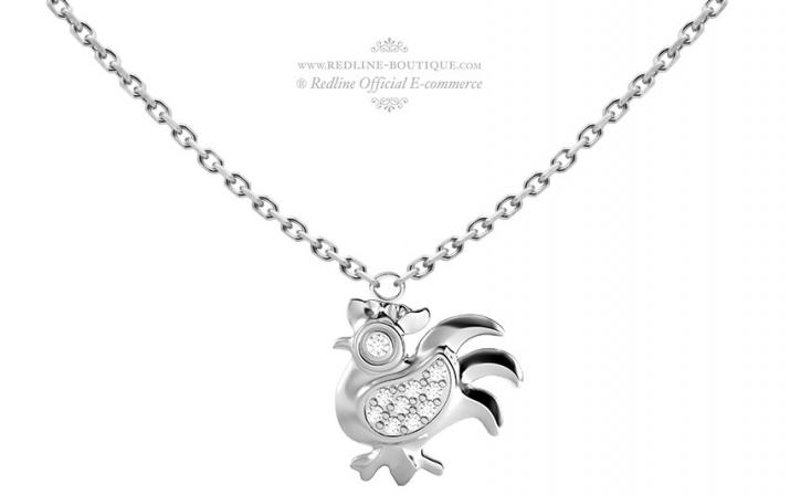 White gold chain necklace with diamond-paved rooster - Redline