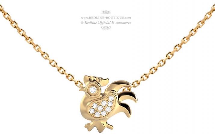 Yellow gold chain necklace with diamond-paved rooster - Redline
