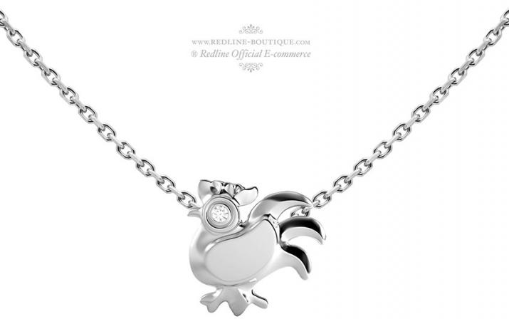 White gold chain necklace with diamond on a rooster - Redline
