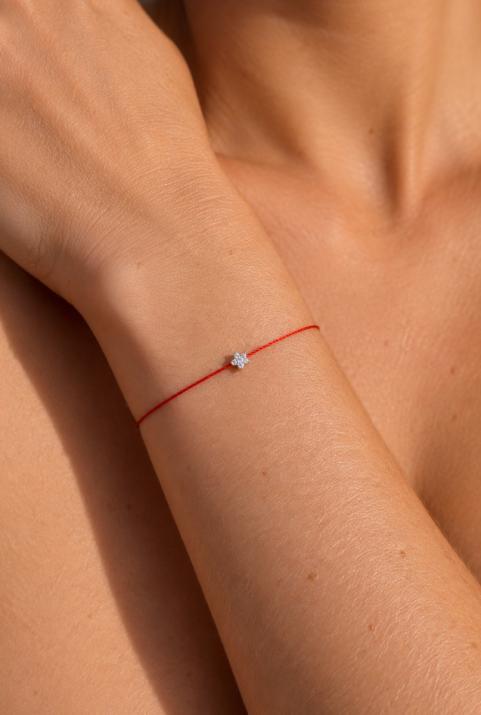 String bracelet with 0.05ct diamonds on a star in white gold - Redline - 0++