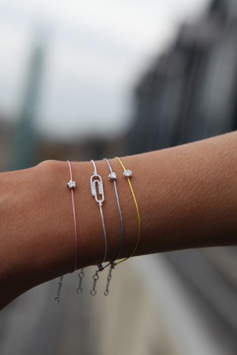 String bracelet with 0.05ct diamonds on a star in white gold - Redline - 0++