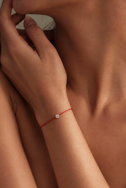 String bracelet with 0.05ct diamond in rose gold prong setting - Redline - 0++