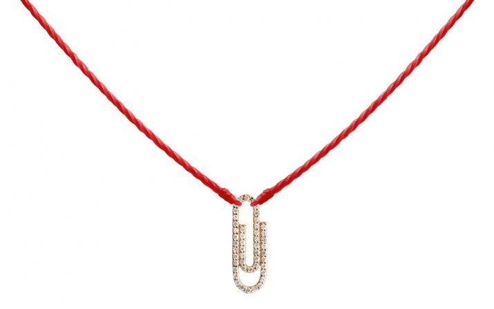 String necklace with diamond-paved paper clip in rose gold - Redline - 0++