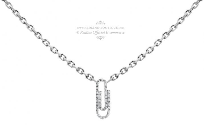 White gold chain necklace with diamond-paved paper clip - Redline - 0++