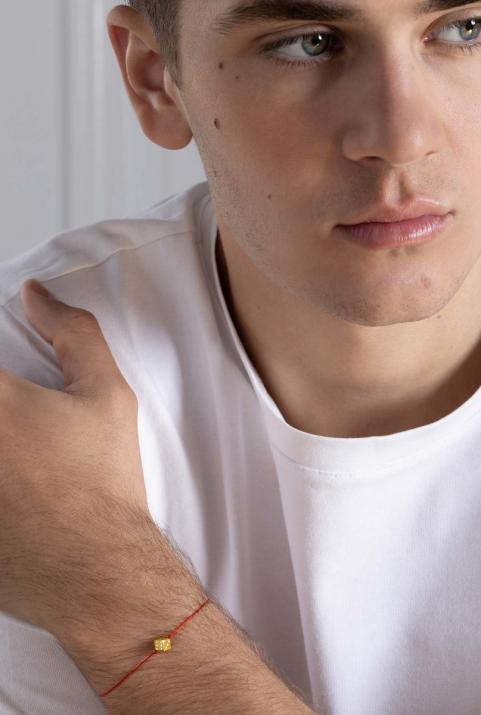 String bracelet with diamond-paved dice in yellow gold - Redline - 0++