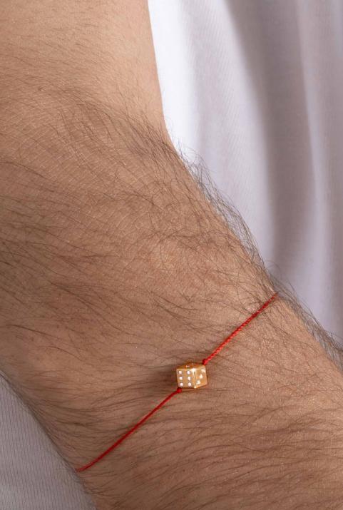 String bracelet with diamond-paved dice in rose gold - Redline - 0++