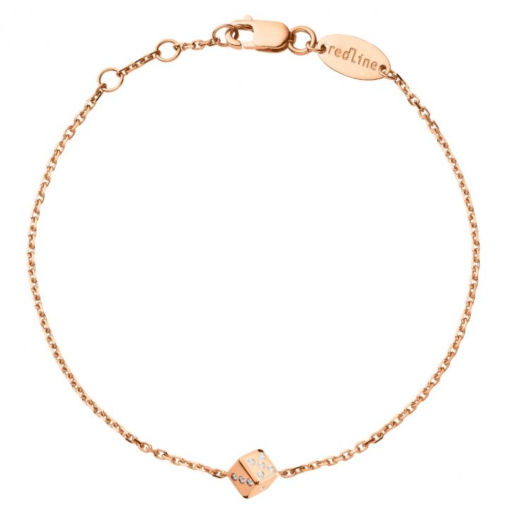 Rose gold chain bracelet with diamond-paved dice - Redline