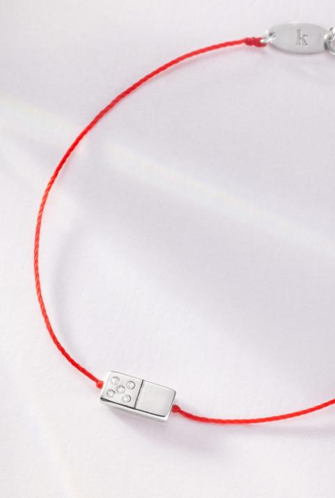 String bracelet with diamond-paved domino in white gold - Redline - 0++
