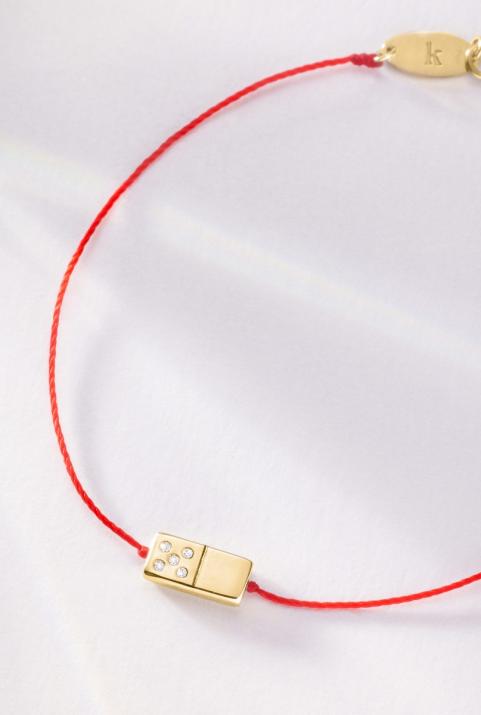 String bracelet with diamond-paved domino in yellow gold - Redline - 0++