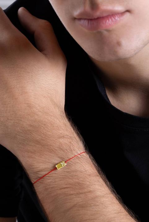 String bracelet with diamond-paved domino in yellow gold - Redline - 0++