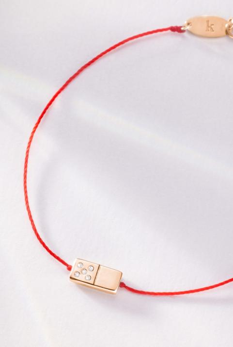 String bracelet with diamond-paved domino in rose gold - Redline - 0++