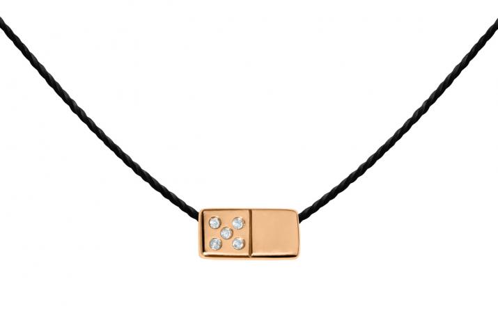 String Necklace For Men with 0.02ct Round Diamond in Rose Gold Pavé Setting - Redline