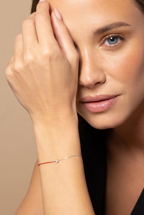 String and chain bracelet with 0.1ct heart shaped diamond in white gold prong setting - Redline - 0++