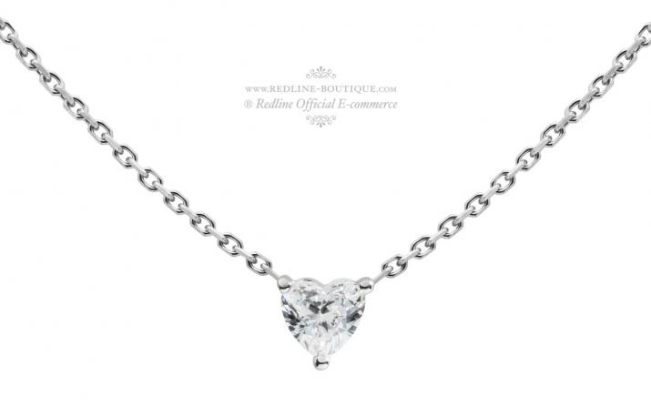 Chain necklace with 0.1ct heart shaped diamond in white gold prong setting - Redline - 0++