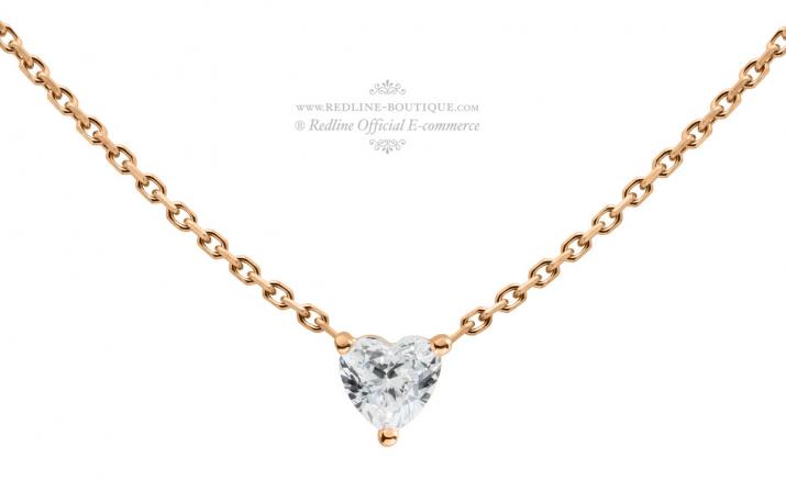 Chain necklace with 0.1ct heart shaped diamond in rose gold prong setting - Redline - 0++