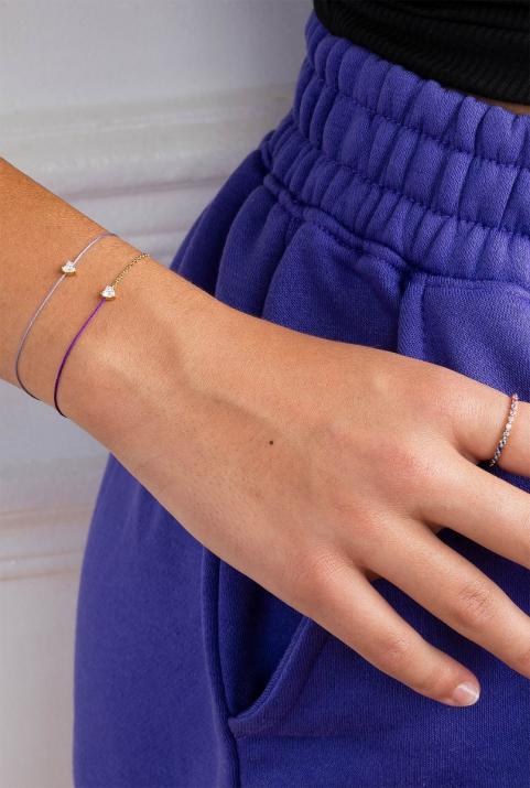 String and chain bracelet with 0.2ct heart shaped diamond in yellow gold prong setting - Redline - 0++