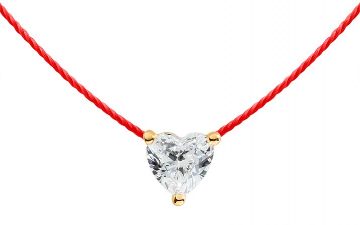 String necklace with 0.2ct heart shaped diamond in yellow gold prong setting - Redline