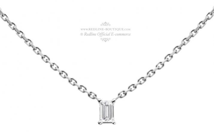 Chain necklace with 0.1ct baguette-cut diamond in white gold prong setting - Redline - 0++