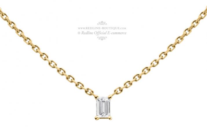 Chain necklace with 0.1ct baguette-cut diamond in yellow gold prong setting - Redline - 0++