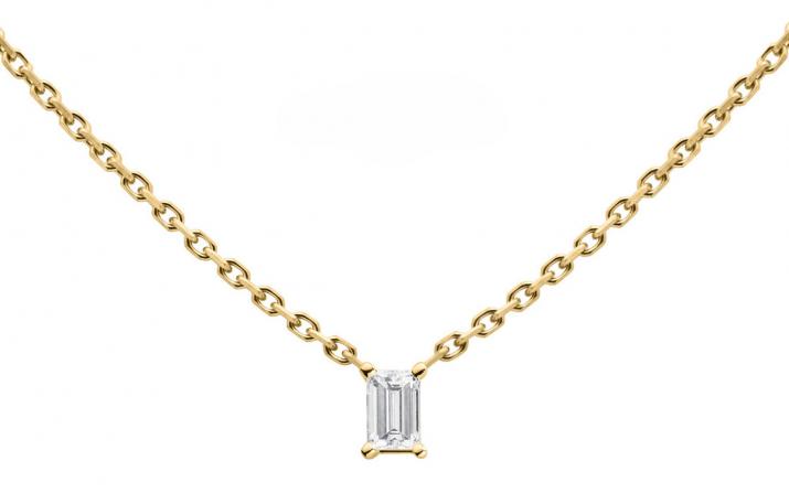 Chain necklace with 0.1ct baguette-cut diamond in yellow gold prong setting - Redline - 0++