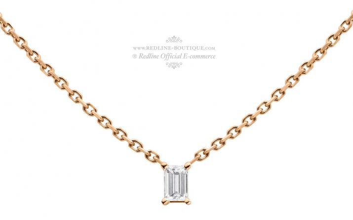 Chain necklace with 0.1ct baguette-cut diamond in rose gold prong setting - Redline - 0++